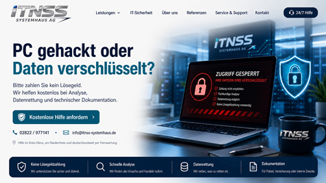 ITNSS Systemhaus AG kostenlose Hilfe bei Hackerangriffen, Ransomware, Datenrettung und technischer Dokumentation.